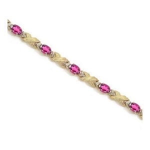 Pink Topaz and Diamond Xoxo Link Bracelet 14k Yellow Gold 6.65ct - All
