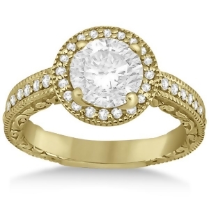 Filigree Carved Halo Diamond Engagement Ring 14k Yellow Gold 0.30ct - All