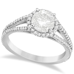 Split Shank Moissanite Engagement Ring Diamond Halo Platinum 1.34ct - All