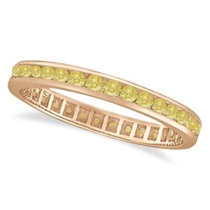 Channel Set Yellow Canary Diamond Eternity Ring 14k Rose Gold 1.00ct - All