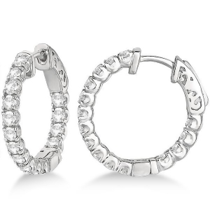 Unique Small Round Diamond Hoop Earrings 14k White Gold 1.51ct - All