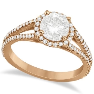 Split Shank Moissanite Engagement Ring Diamond Halo 14K R. Gold 1.34ct - All