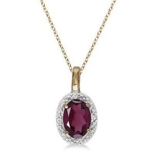 Halo Oval Garnet and Diamond Pendant Necklace 14k Yellow Gold 0.55ctw - All