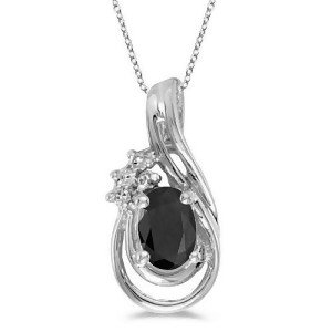 Black Onyx and Diamond Teardrop Pendant Necklace 14k White Gold 0.59ct - All