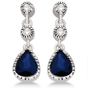 Vintage Drop Diamond and Blue Sapphire Earrings 14k White Gold 0.89ct - All
