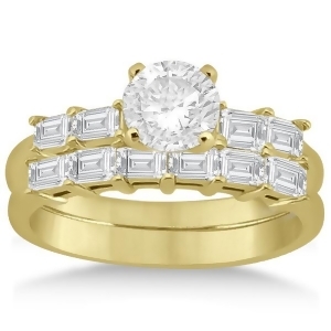 Baguette Diamond Engagement Ring and Wedding Band 18K Yellow Gold 0.90ct - All