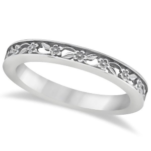 Flower Carved Wedding Ring Filigree Stackable Band Palladium - All