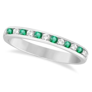 Channel-set Emerald and Diamond Ring Band 14k White Gold 0.40ctw - All