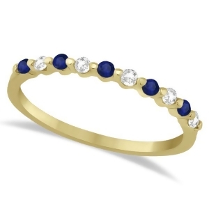 Diamond and Blue Sapphire Wedding Band 14K Yellow Gold 0.30ct - All