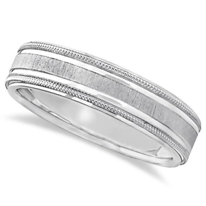 Carved Edged Milgrain Wedding Ring in 18k White Gold 5mm - All