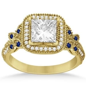 Butterfly Square Halo Sapphire Engagement Ring 14k Yellow Gold 0.34ct - All