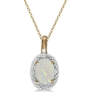 Halo Oval Opal and Diamond Pendant Necklace 14k Yellow Gold 0.55ctw - All