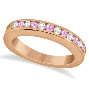 Semi-eternity Pink Sapphire Wedding Band 18K Rose Gold 0.56ct - All