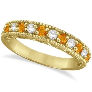 Citrine and Diamond Band Filigree Ring Design 14k Yellow Gold 0.60ct - All