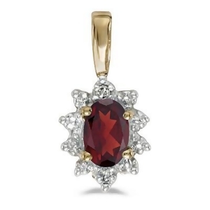 Oval Garnet and Diamond Flower Shaped Pendant Necklace 14k Yellow Gold - All