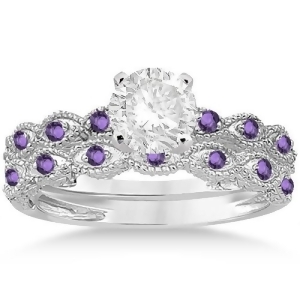 Antique Amethyst Bridal Set Marquise Shape 18K White Gold 0.36ct - All