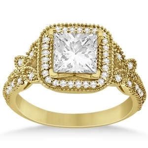 Butterfly Square Halo Diamond Engagement Ring 14k Yellow Gold 0.34ct - All