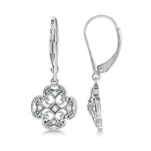 Diamond Four Leaf Clover Earrings 14k White Gold 0.10ct - All