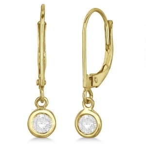 Leverback Dangling Drop Diamond Earrings 14k Yellow Gold 0.30ct - All