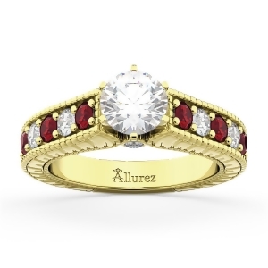 Vintage Diamond and Ruby Engagement Ring in 18k Yellow Gold 1.35ct - All