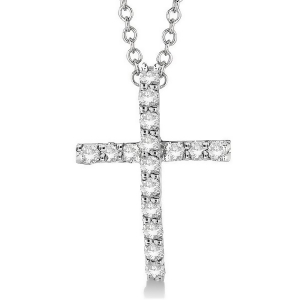 Diamond Cross Pendant Necklace in 14k White Gold 0.25ct - All