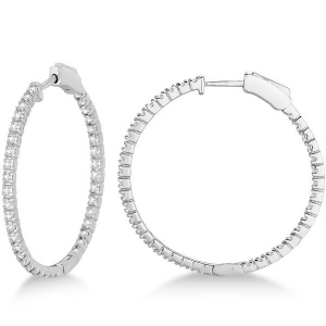 Medium Thin Round Diamond Hoop Earrings 14k White Gold 1.50ct - All