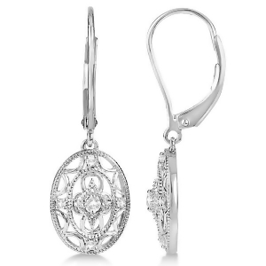 Antique Milgrain Diamond Drop Earrings in Sterling Silver 0.10ct - All