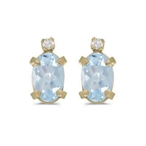 Oval Aquamarine and Diamond Studs Earrings 14k Yellow Gold 0.80ct - All