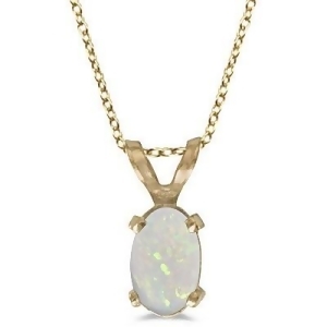 Oval Opal Solitaire Pendant Necklace in 14K Yellow Gold 0.27ct - All