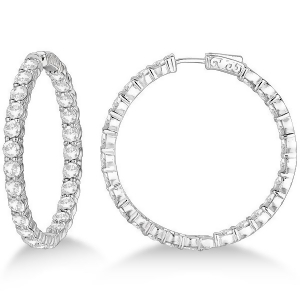 Fancy Prong-Set Large Diamond Hoop Earrings 14k White Gold 10.00ct - All