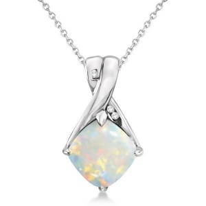 Diamond and Cushion Opal Pendant Necklace 14k White Gold 1.36ct - All
