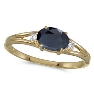 Oval Blue Sapphire and Diamond Right-Hand Ring 14K Yellow Gold 0.55ct - All