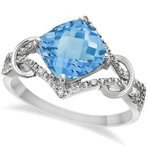 Cushion Blue Topaz and Diamond Right-Hand Ring 14k White Gold 4.05ct - All