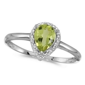 Pear Shape Peridot and Diamond Cocktail Ring 14k White Gold - All