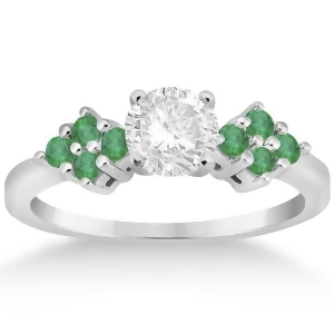 Designer Green Emerald Floral Engagement Ring 14k White Gold 0.28ct - All