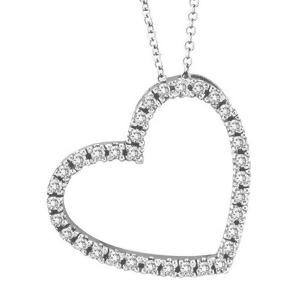 Diamond Open Heart Pendant Necklace 14k White 0.40ctw - All