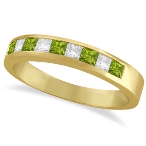 Princess Channel-Set Diamond and Peridot Ring Band 14K Yellow Gold - All