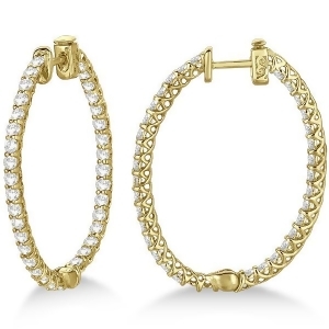 Large Oval-Shaped Diamond Hoop Earrings 14k Yellow Gold 3.51ct - All