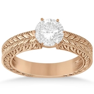 Vintage Carved Filigree Solitaire Engagement Ring in 14k Rose Gold - All