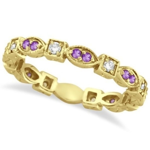 Amethyst and Diamond Eternity Anniversary Ring Band 14k Yellow Gold - All