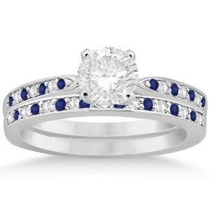 Blue Sapphire and Diamond Engagement Ring Set Platinum 0.55ct - All