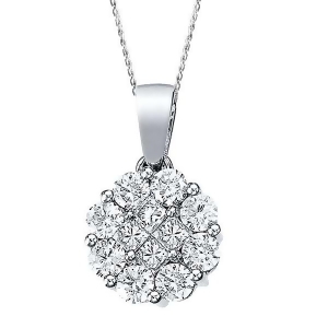 0.52Ct Diamond Clusters Flower Pendant Necklace in 14k White Gold - All