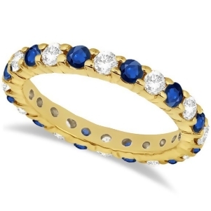 Eternity Diamond and Blue Sapphire Ring Band 14k Yellow Gold 2.35ct - All