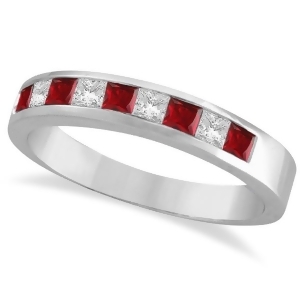 Princess-cut Channel-Set Diamond and Ruby Ring Band 14k White Gold - All