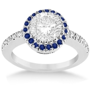 Pave Halo Sapphire and Diamond Engagement Ring 14k White Gold 0.45ct - All