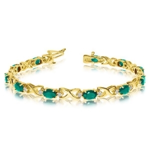 Oval Emerald and Diamond Xoxo Link Bracelet 14k Yellow Gold 7.00ctw - All