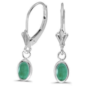 Oval Emerald Lever-back Drop Earrings in 14K White Gold 0.90ct - All