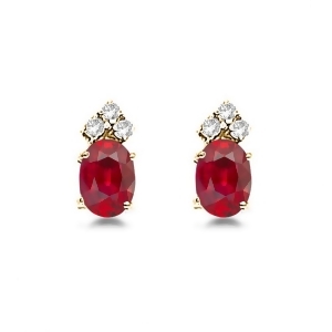 Oval Ruby and Diamond Stud Earrings 14k Yellow Gold 1.24ct - All