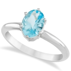 Oval Shaped Solitaire Aquamarine Gemstone Ring 14k White Gold 1.17ct - All