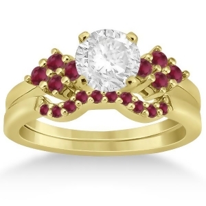 Ruby Floral Engagement Ring and Wedding Band 18k Yellow Gold 0.50ct - All